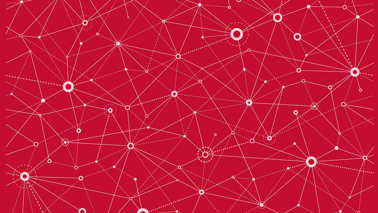 Network illustration with lines connecting circles of different sizes