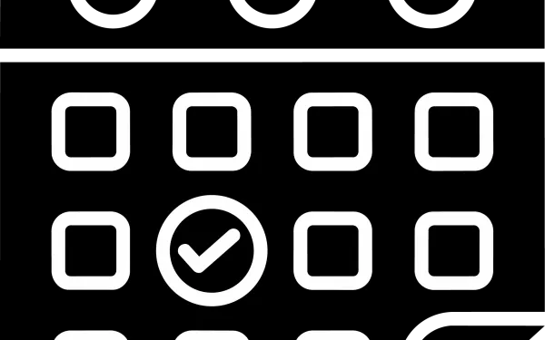 Black and white icon of a calendar representing a schedule