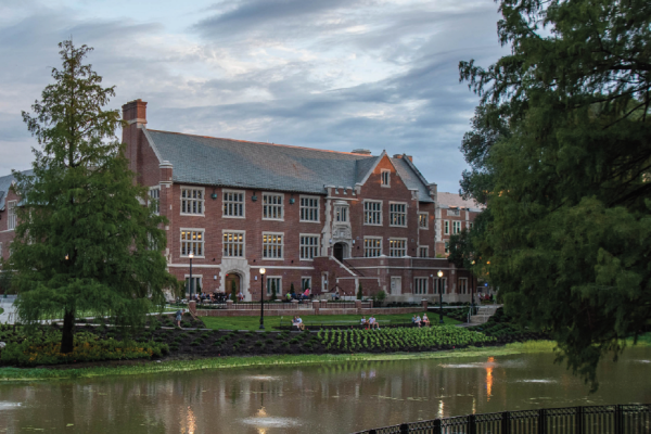 Photo of Pomerene Hall from across Mirror Lake