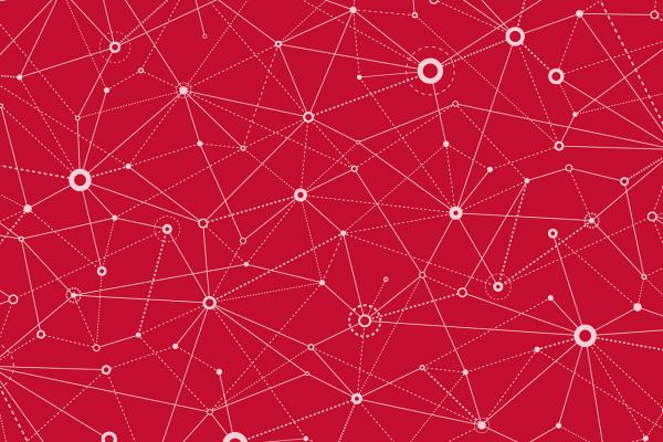 Network illustration with lines connecting circles of different sizes