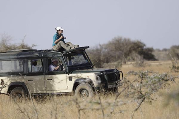 Berger-Wolf sitting on top of safari jeep