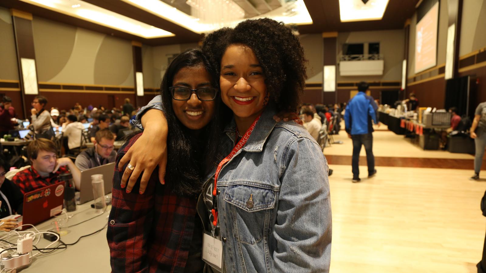 Two women students at an Ohio State hackathon